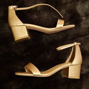 Gold Ankle-strap block heels size 10
